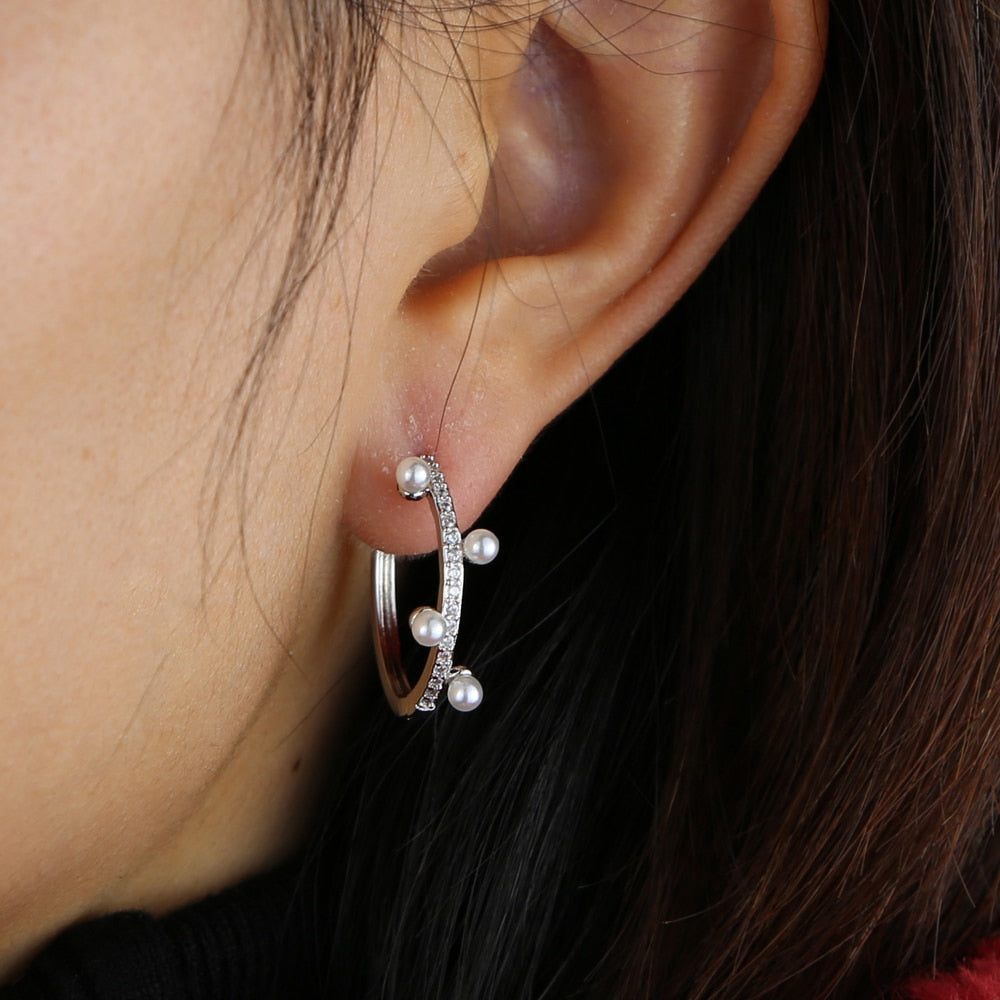 S925 Women's Pearl Hoop Earrings - Different Drips