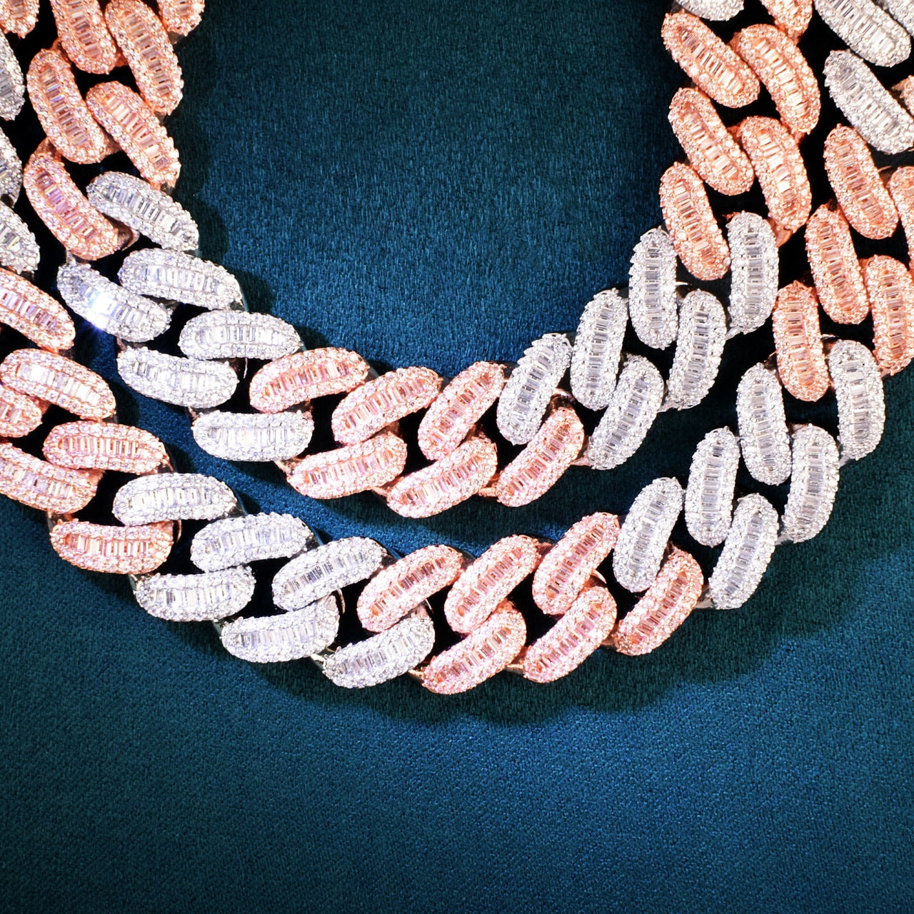 15mm Two-Tone Baguette Cuban Link Chain - Different Drips