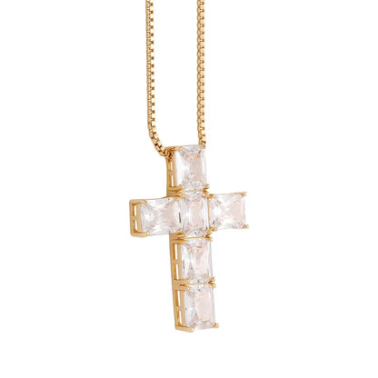 Emerald Cut Stone Cross Pendant - Different Drips