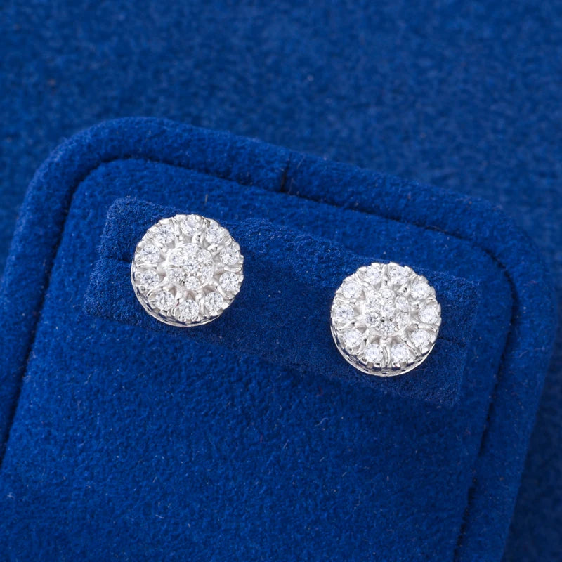 925 Sterling Silver Iced Round Sunflower Moissanite Stud Earrings - Different Drips
