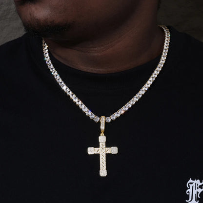 Basket-Weave Iced Moissanite Cross Pendant - Different Drips