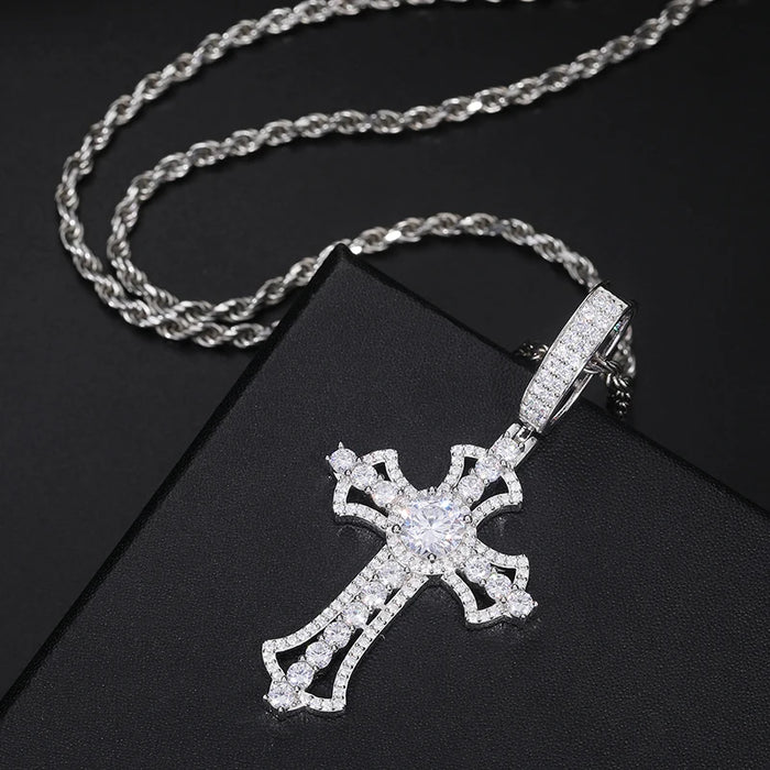 S925 Moissanite Celestial Cruciform Cross Pendant - Different Drips