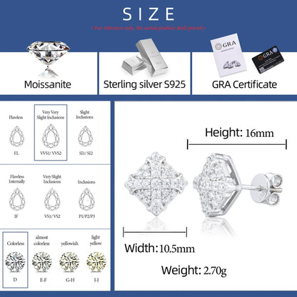 925 Sterling Silver Iced Out Moissanite Cross Stud Earrings - Different Drips