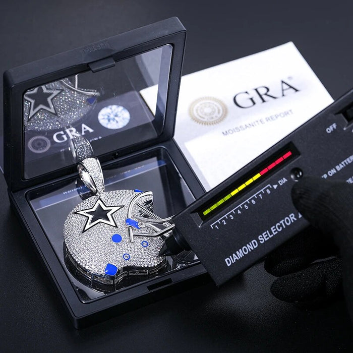 S925 Moissanite Dallas Football Helmet Pendant - Different Drips