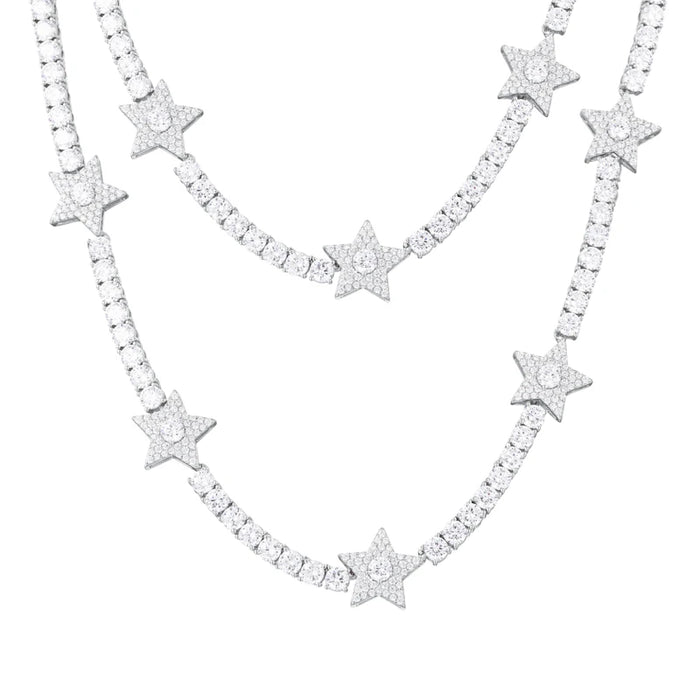 S925 Moissanite Diamond Star Stationed Tennis Chain - Different Drips