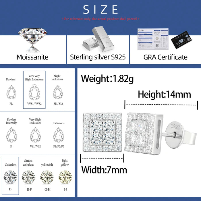 S925 Moissanite Square Stud Earrings - Different Drips