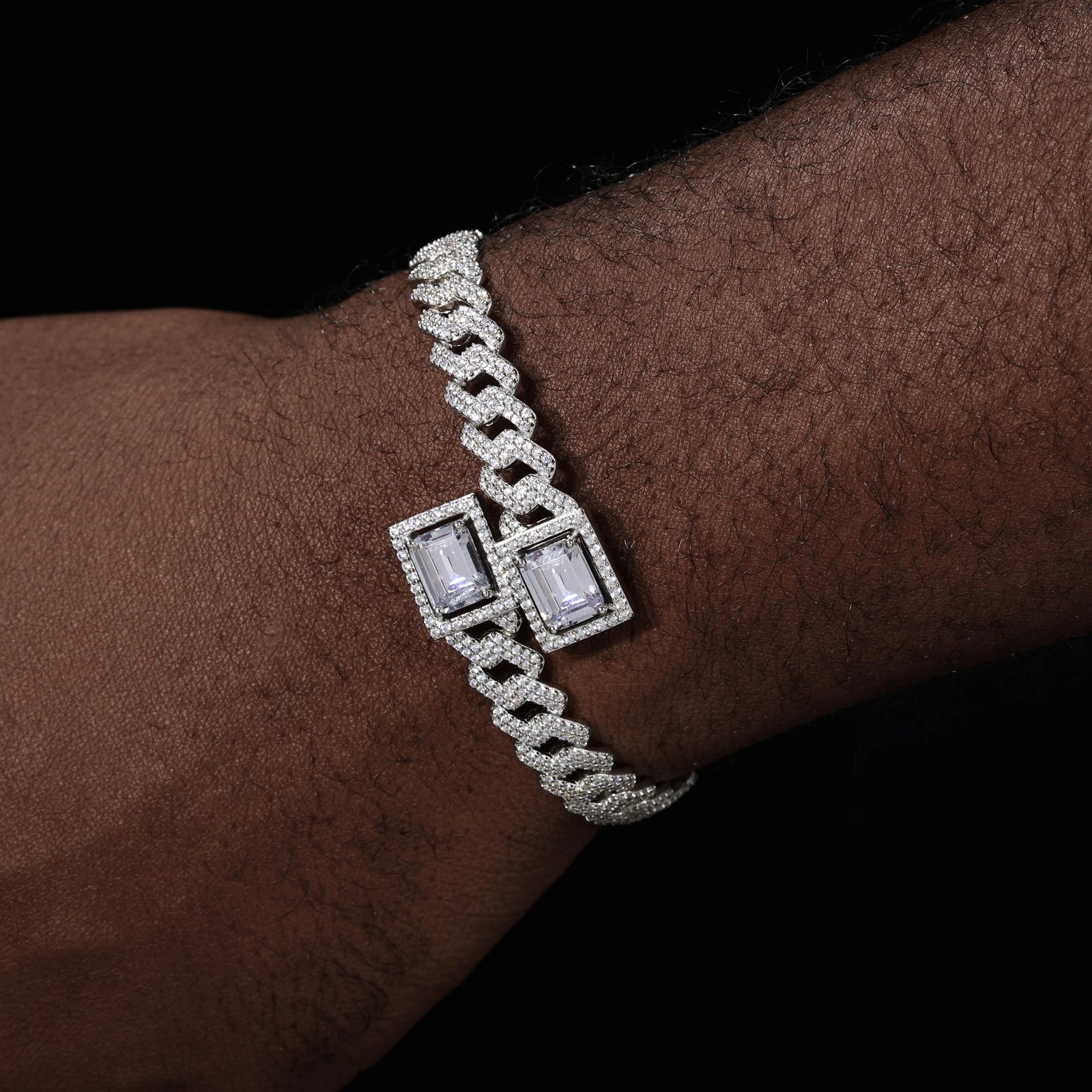 Emerald-Cut Moissanite Cuban-Link Cuff Bracelet - Different Drips