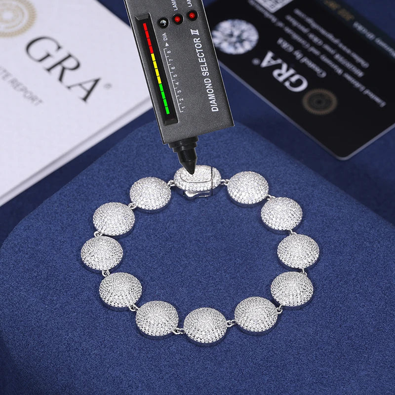 12mm S925 Moissanite Pave Round Link Bracelet - Different Drips