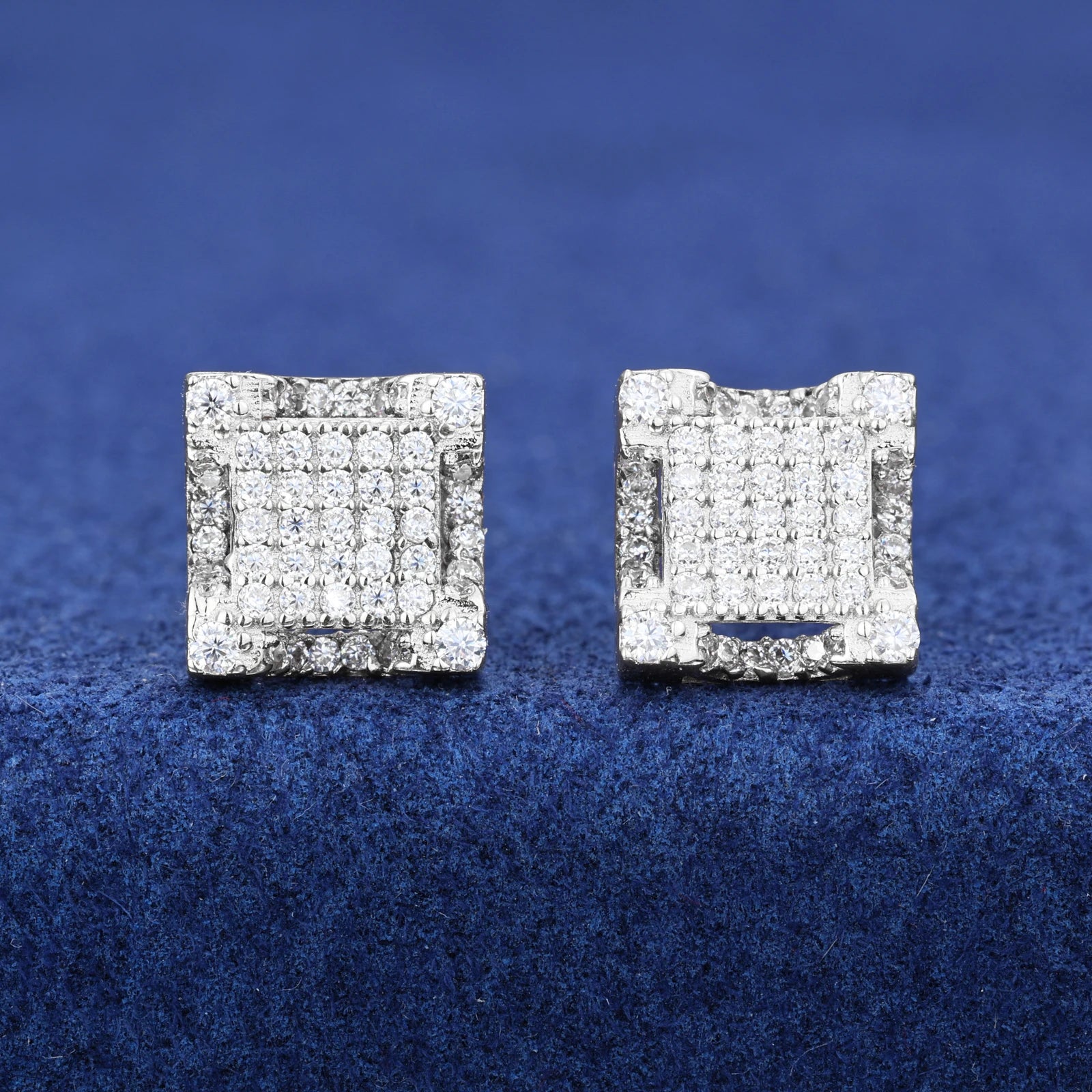 10k White Gold Moissanite Pave Square Cut Earrings - Different Drips