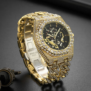 Iced Out Cuban Link Skeleton Watch - Different Drips