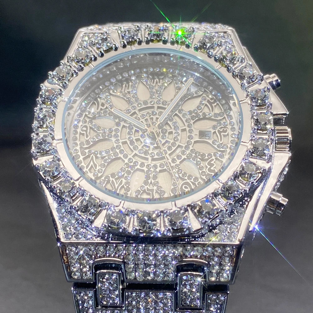Fully Iced Green Arabic Numeral Watch - Different Drips