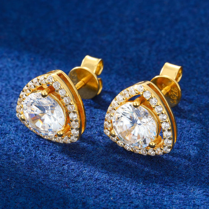 Trillion Halo Round Stud Moissanite Earrings - Different Drips