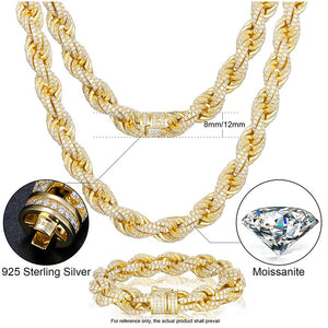 8-12mm S925 Moissanite Braided Rope Chain - Different Drips