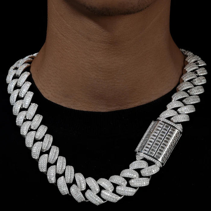 25mm S925 Moissanite Baguette Cuban Link Chain - Different Drips