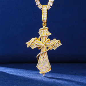 Fully Iced Ornate Moissanite Cross Pendant - Different Drips