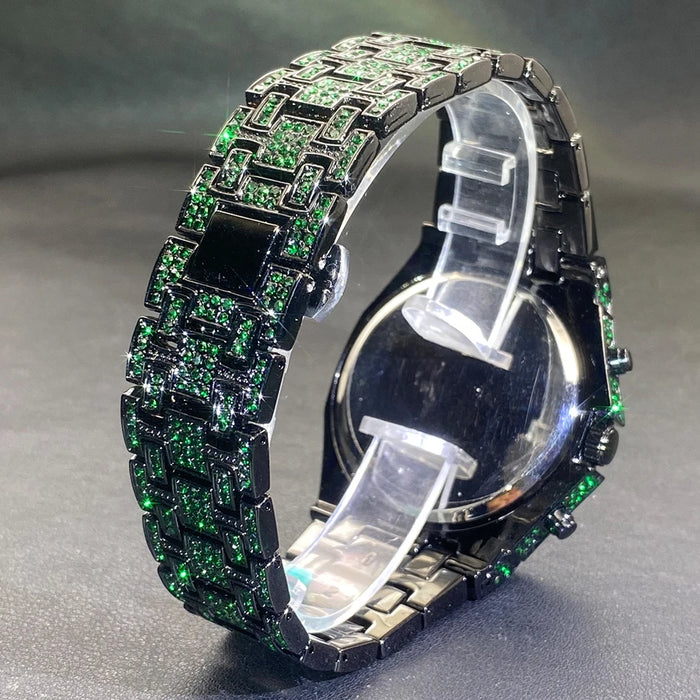 Fully Iced Green Arabic Numeral Watch - Different Drips