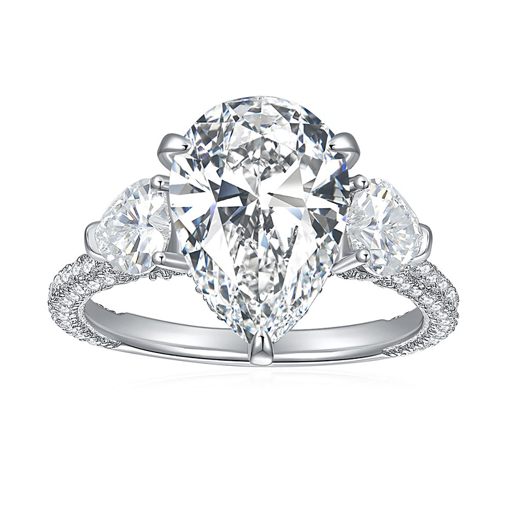 Women's S925 Moissanite 6 CT. Pear Solitaire Ring - Different Drips