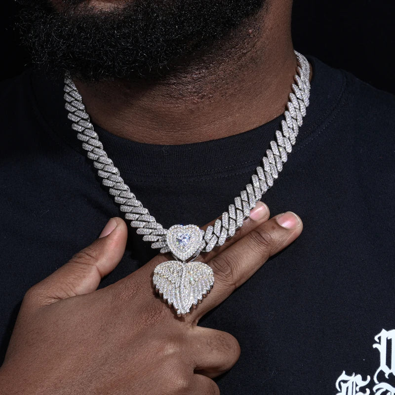 S925 Moissanite Angel Wing Heart Pendant - Different Drips