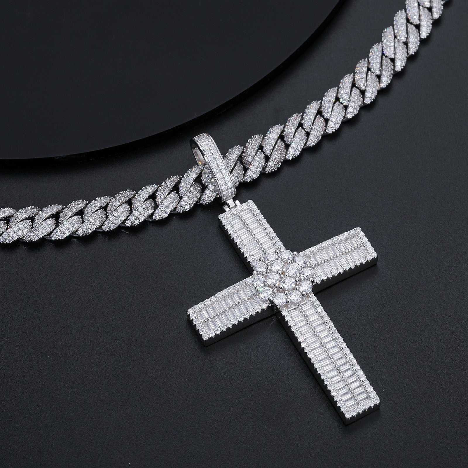 S925 Moissanite Baguette Cross Pendant - Different Drips