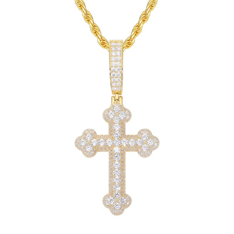 S925 Moissanite Round-Tipped Cross Pendant - Different Drips
