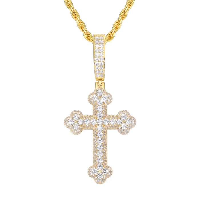 S925 Moissanite Round-Tipped Cross Pendant - Different Drips