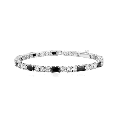 Black Baguette White Round Stone Tennis Chain