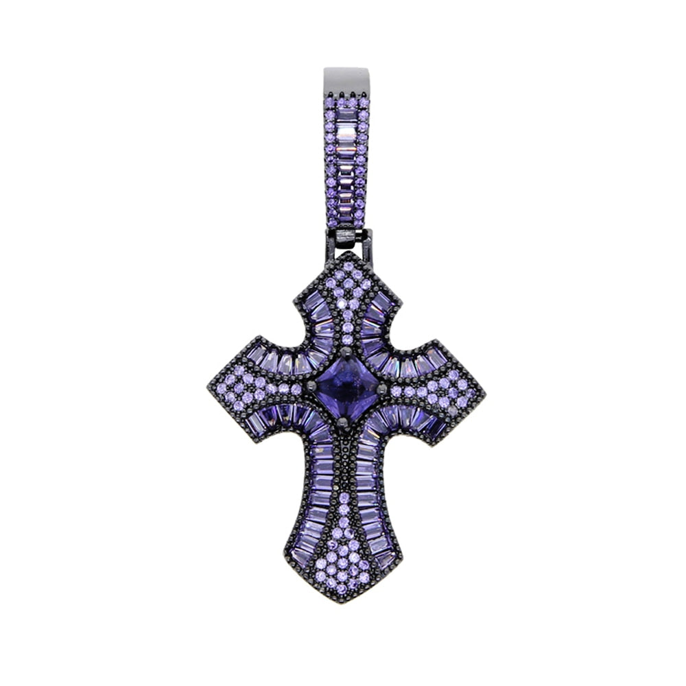 Baguette Gem Stone Cross Pendant - Different Drips