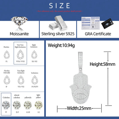 S925 Moissanite Hamsa Hand Pendant - Different Drips