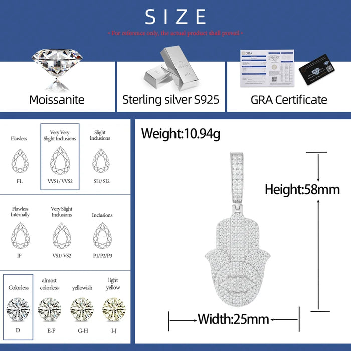 S925 Moissanite Hamsa Hand Pendant - Different Drips