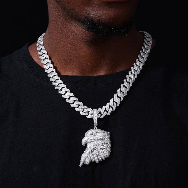 925 Sterling Silver Iced Out Bald Eagle Moissanite Pendant - Different Drips