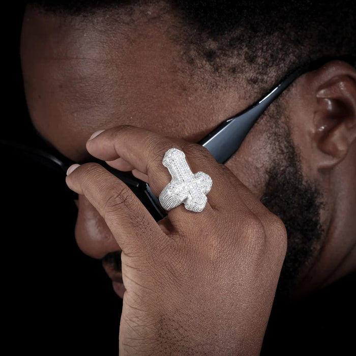 S925 Baguette Moissanite Diamond Cross Ring - Different Drips