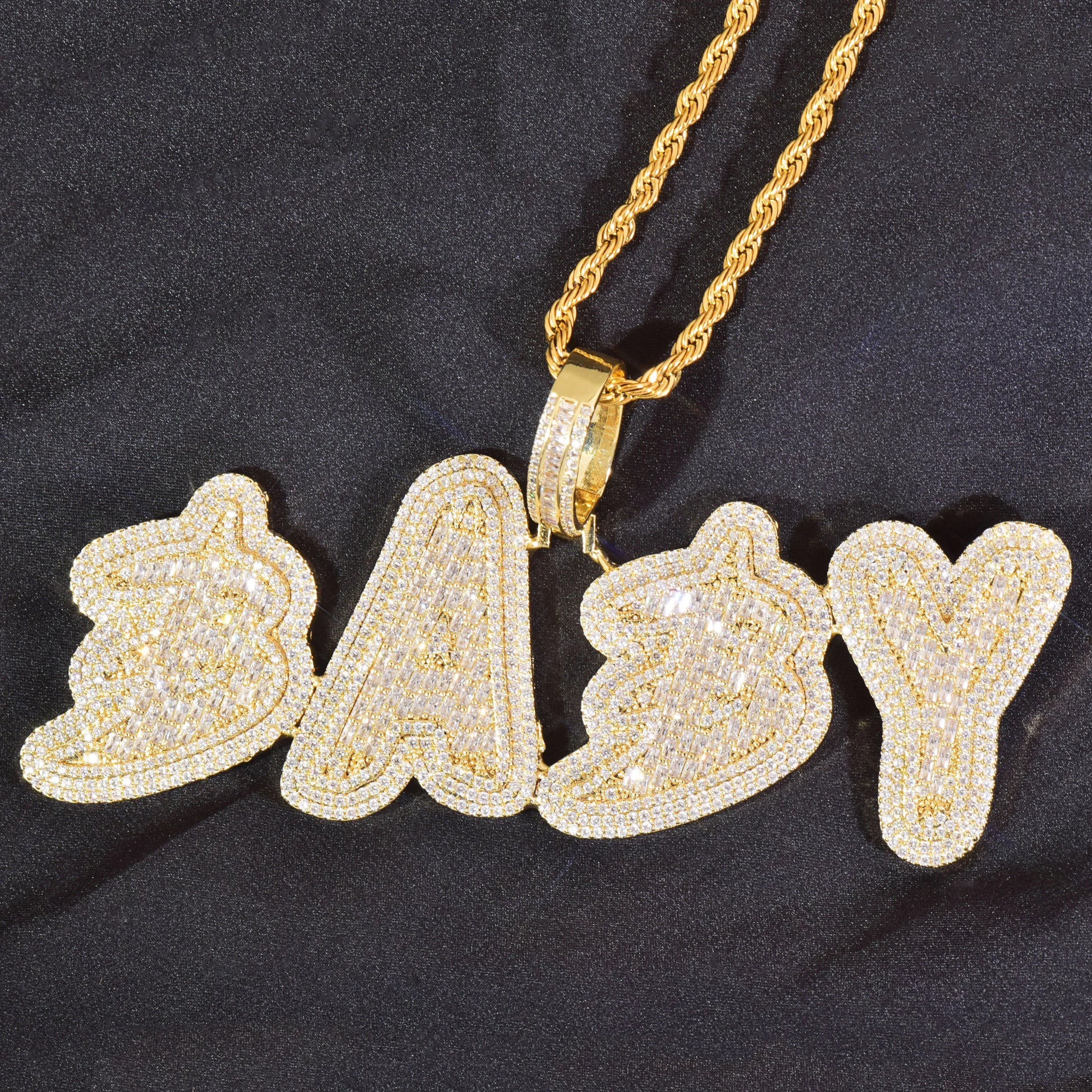 Iced Out Baguette Bubble Letter Custom Name Pendant - Different Drips