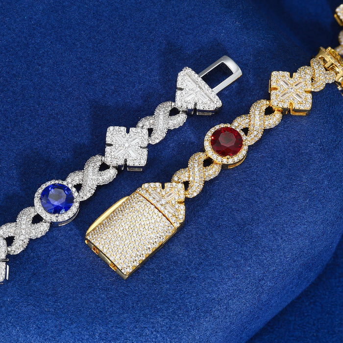 Infinity-Link Bracelet with Canary & Sapphire-Blue Rounds, Cross Center - Different Drips