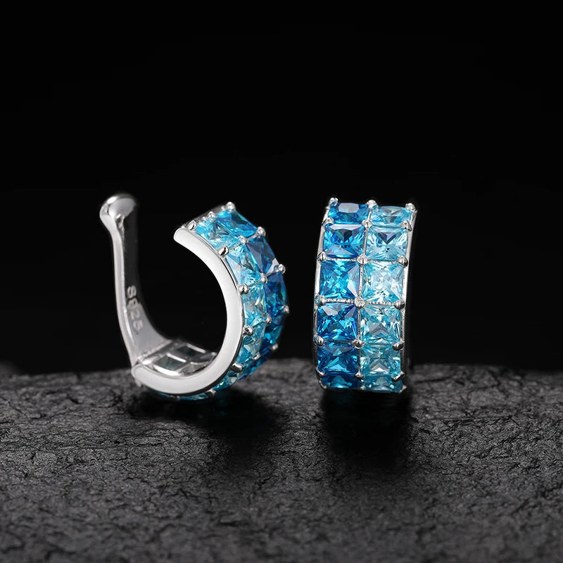 S925 Blue Baguette Moissanite Huggie Earrings - Different Drips