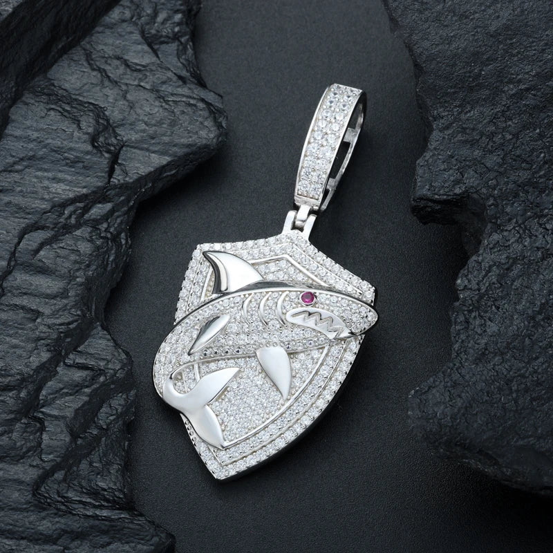 S925 Moissanite Shark Shield Pendant - Different Drips