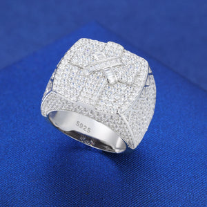 S925 Moissanite Diamond Cross Signet Ring - Different Drips