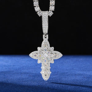 S925 Moissanite Royal Floral Cross Pendant - Different Drips