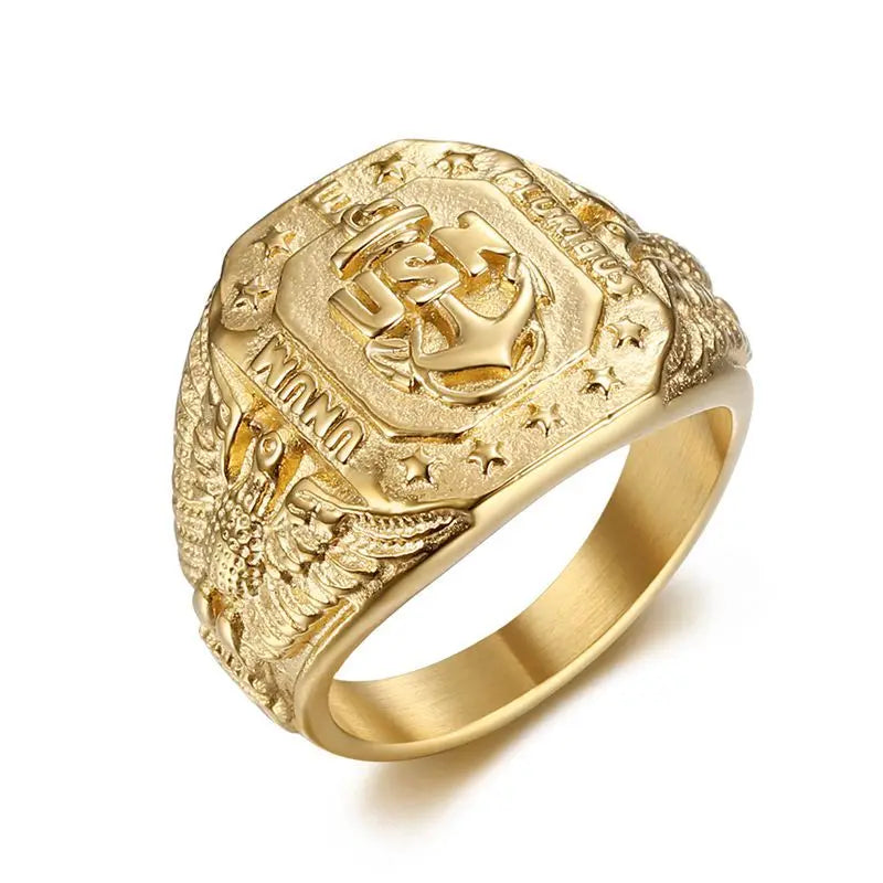 Gold Eagle Anchor Nautical Signet Ring - Different Drips