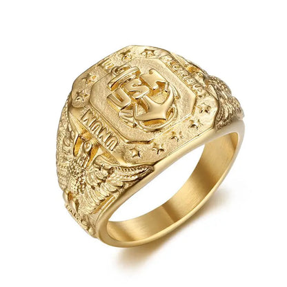 Gold Eagle Anchor Nautical Signet Ring - Different Drips