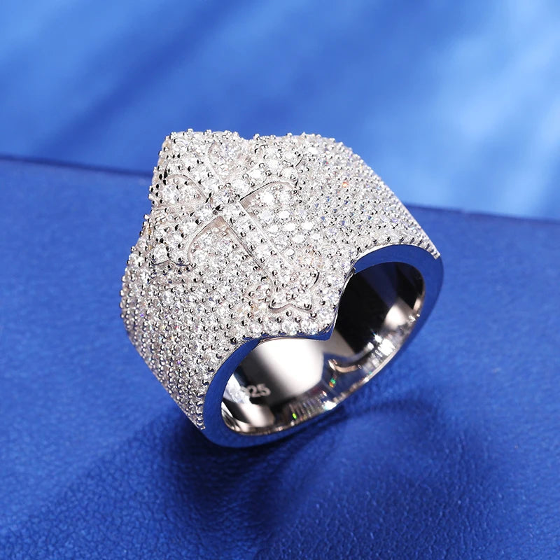 S925 Moissanite Cross Signet Ring - Different Drips
