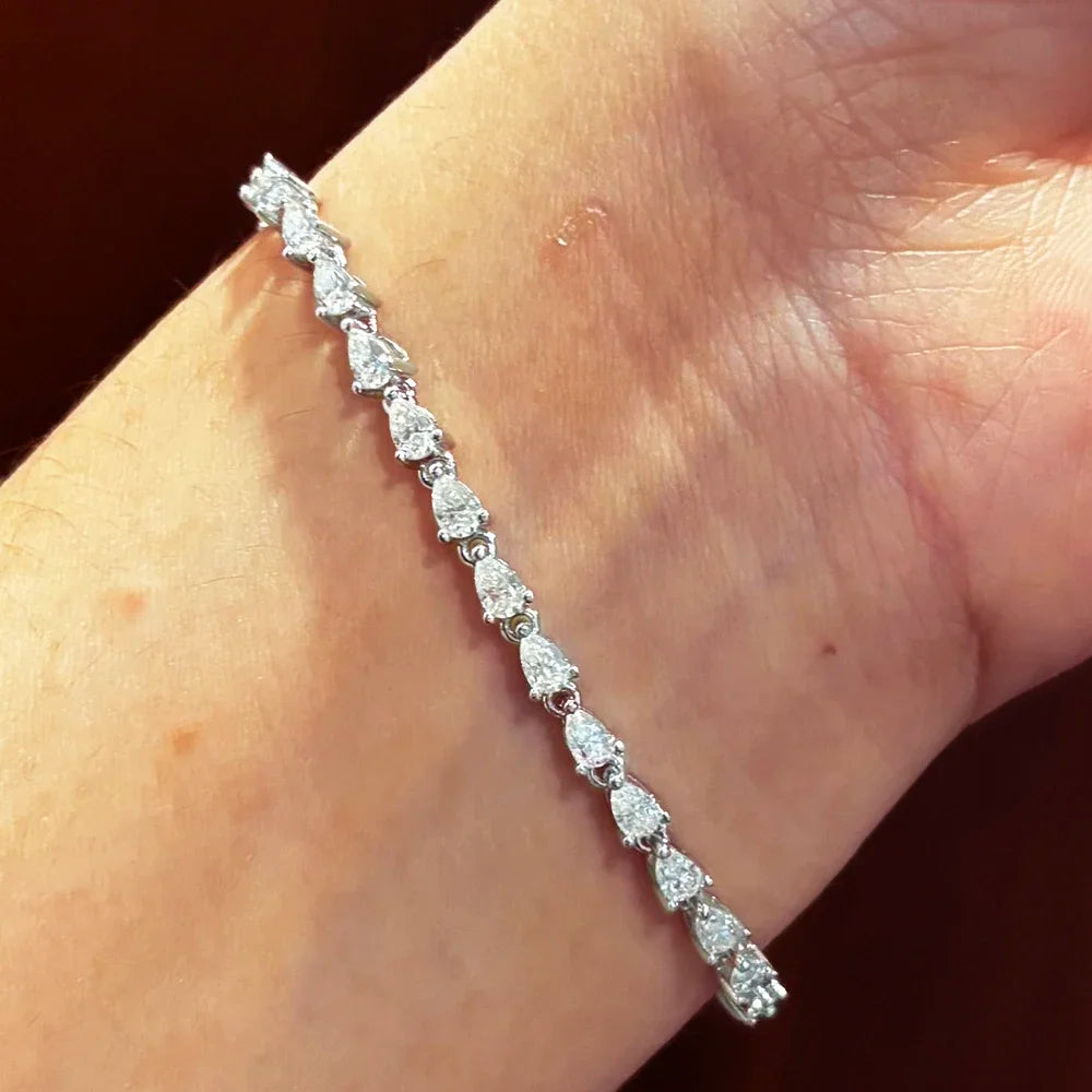 Women's S925 Moissanite Diamond Tear Drop Link Bracelet - Different Drips