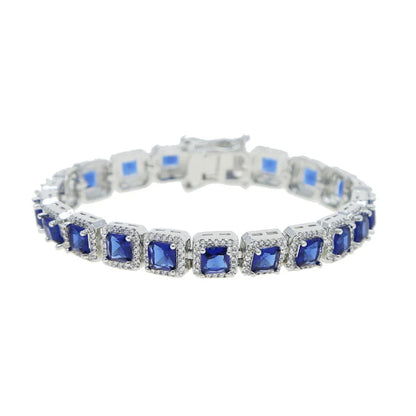 Blue Sapphire Square Halo Tennis Bracelet