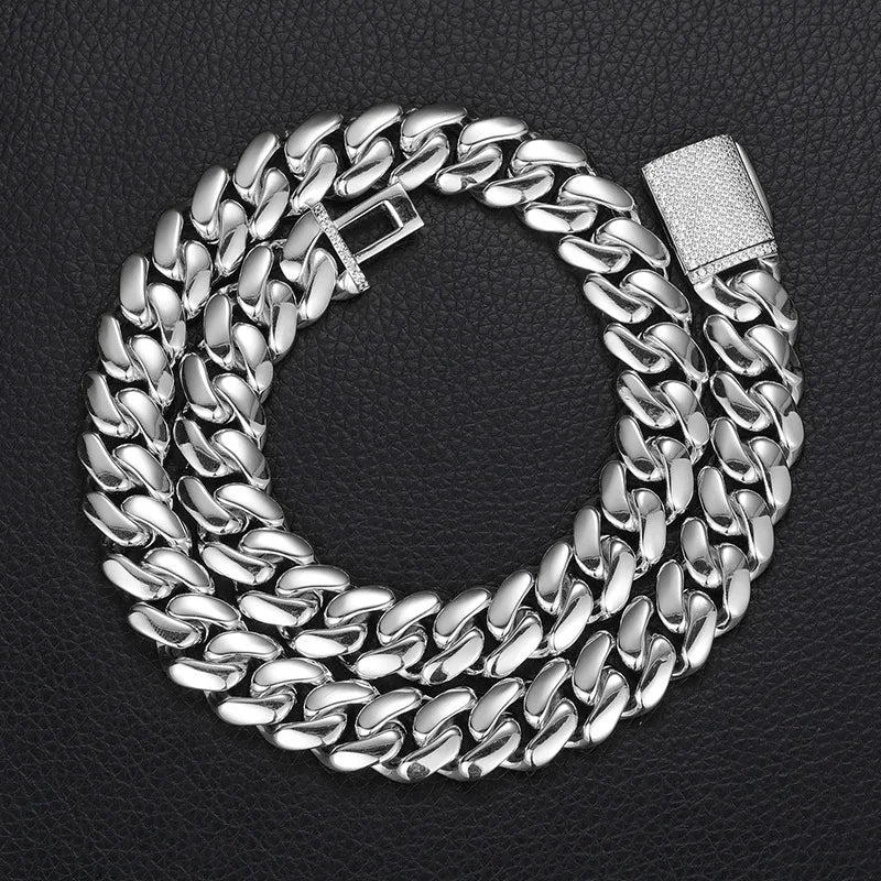 8-22mm Solid 18k Miami Cuban Link Chain w/Iced Clasp - Different Drips