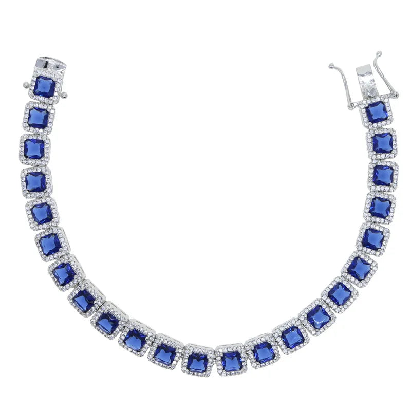 Blue Sapphire Square Halo Tennis Bracelet