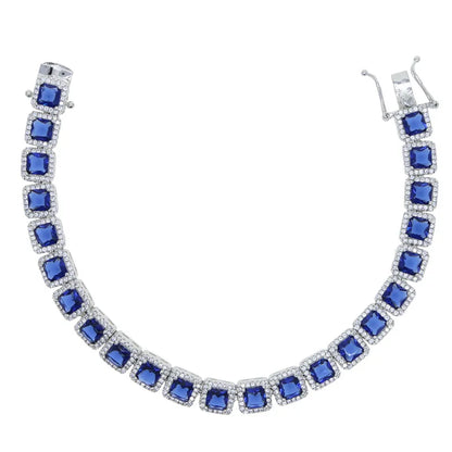 Blue Sapphire Square Halo Tennis Bracelet