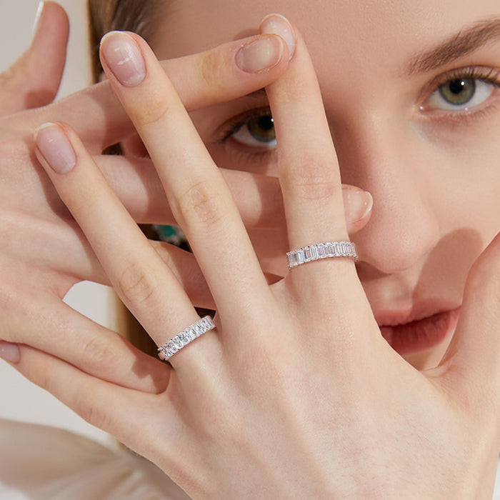 Women's S925 Moissanite Baguette Eternity Band Ring - Different Drips
