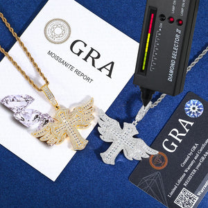 S925 Moissanite Baguette Winged Cross Pendant - Different Drips