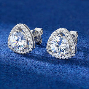 Trillion Halo Round Stud Moissanite Earrings - Different Drips