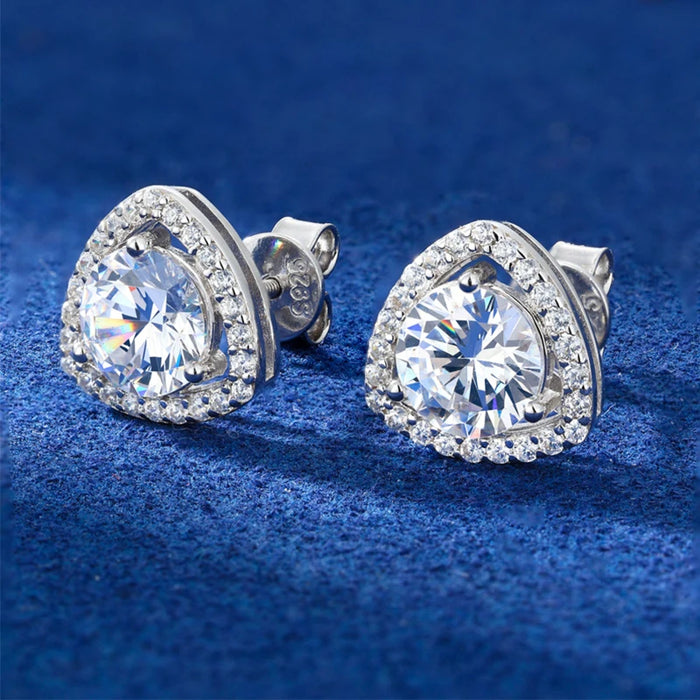 Trillion Halo Round Stud Moissanite Earrings - Different Drips