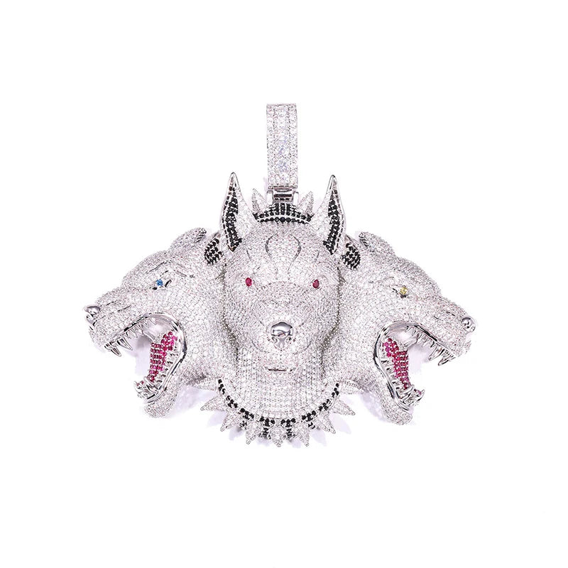 Iced Cerberus Three Headed Dog Pendant - Different Drips